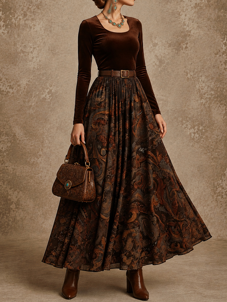 Retro Paisley Print  Maxi Dress
