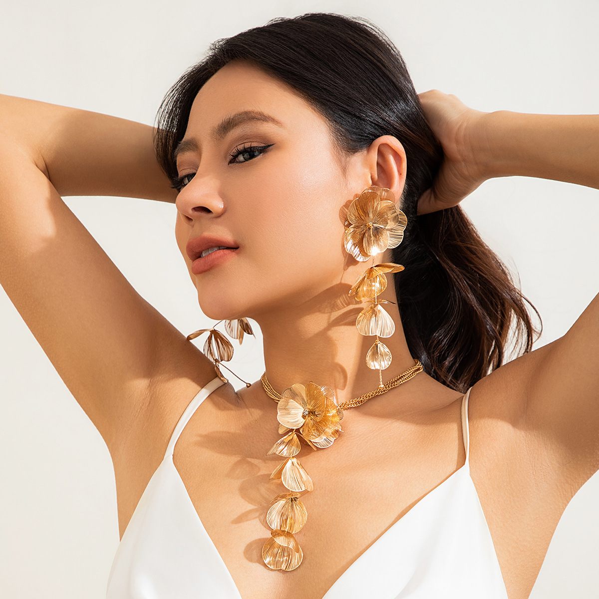 2pcs/set Ginkgo Leaf Tassel Necklace And Earrings Jewelry Set