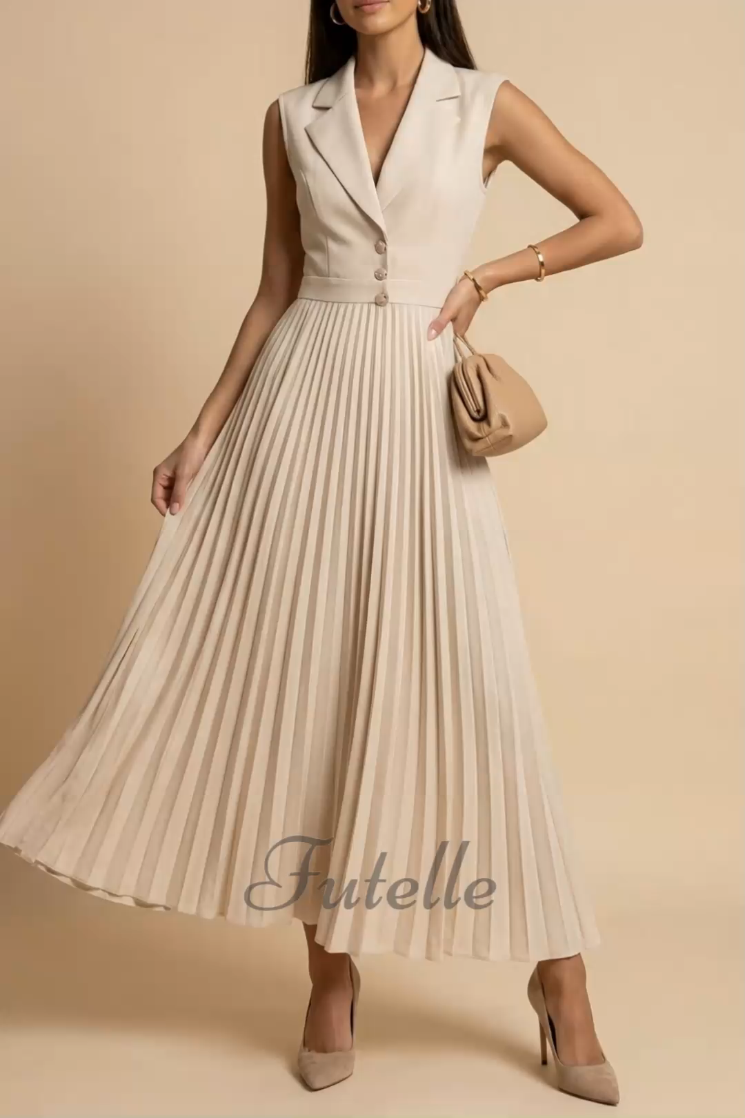 Solid Color Elegant Pleated Long Dress