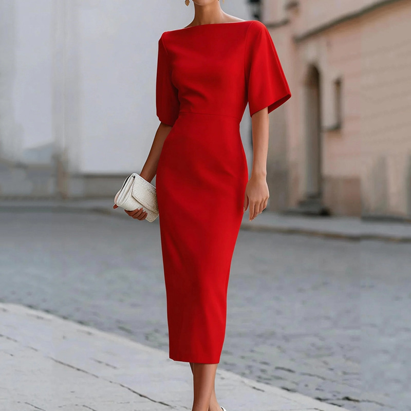 Elegant Waist Slimming Midi Dress