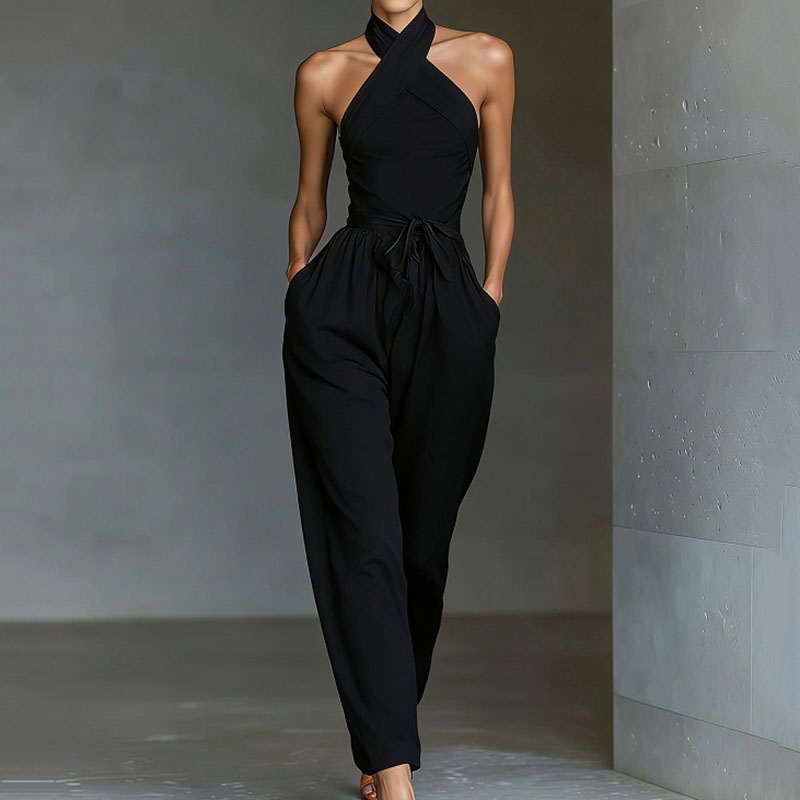 Elegant Solid Color Halter Neck Jumpsuit