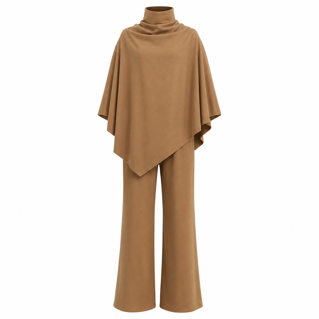 Retro Turtleneck Cape Cloak Top And Wide-leg Pants Two-piece Set