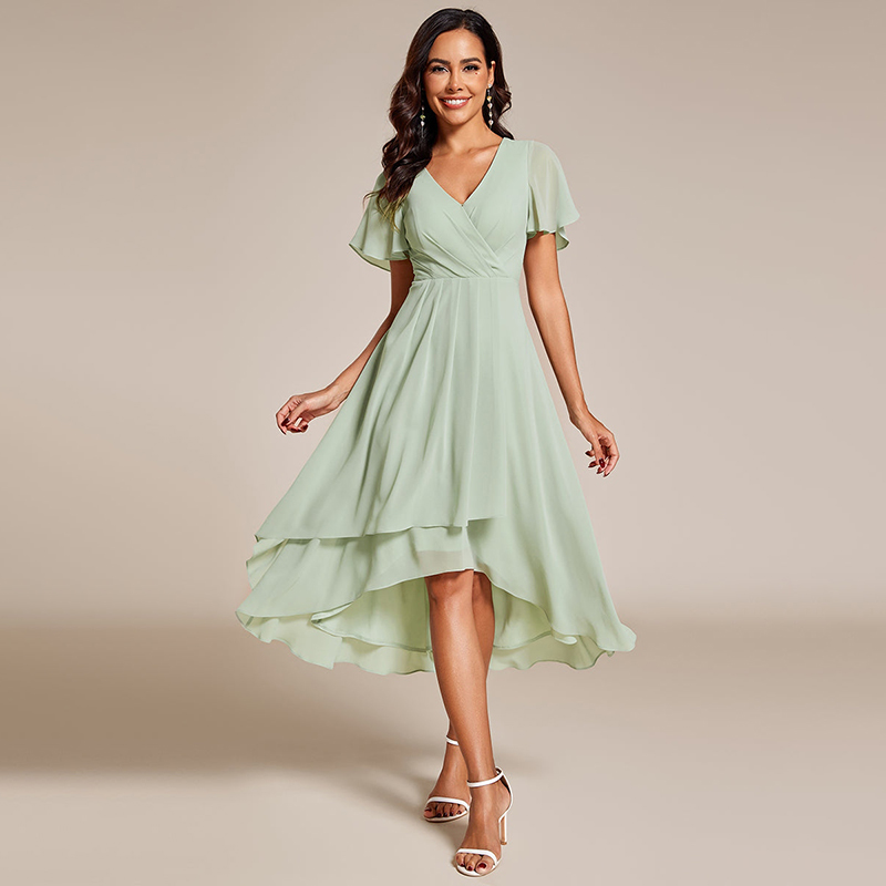 Vintage Ruffles Elegant Chiffon V-neck Flowy Dress