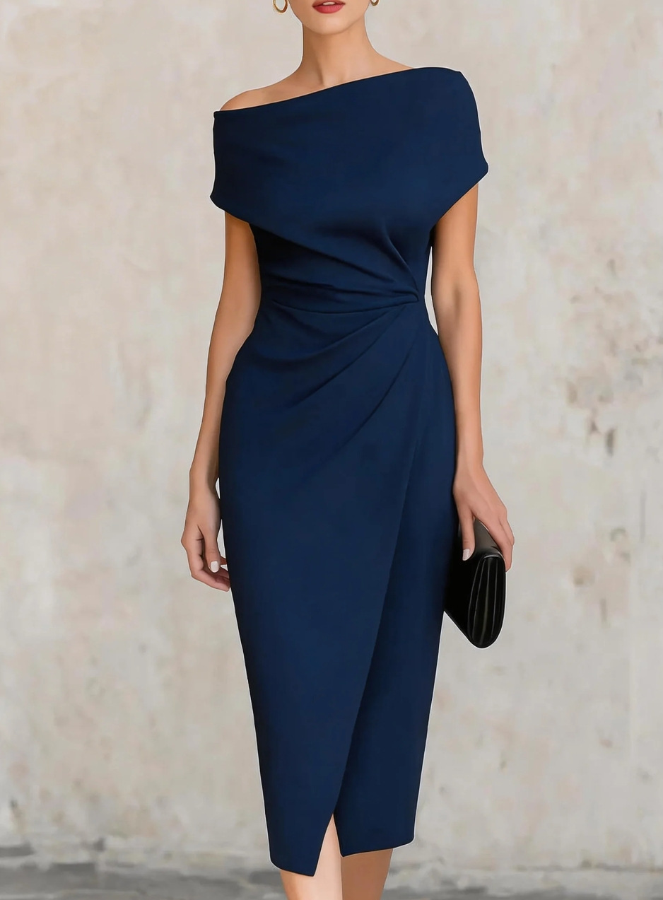 Women's One-shoulder Waisted Pleated Dress