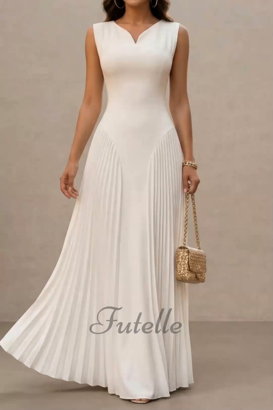 Elegant Pleated Waist Maxi Dress