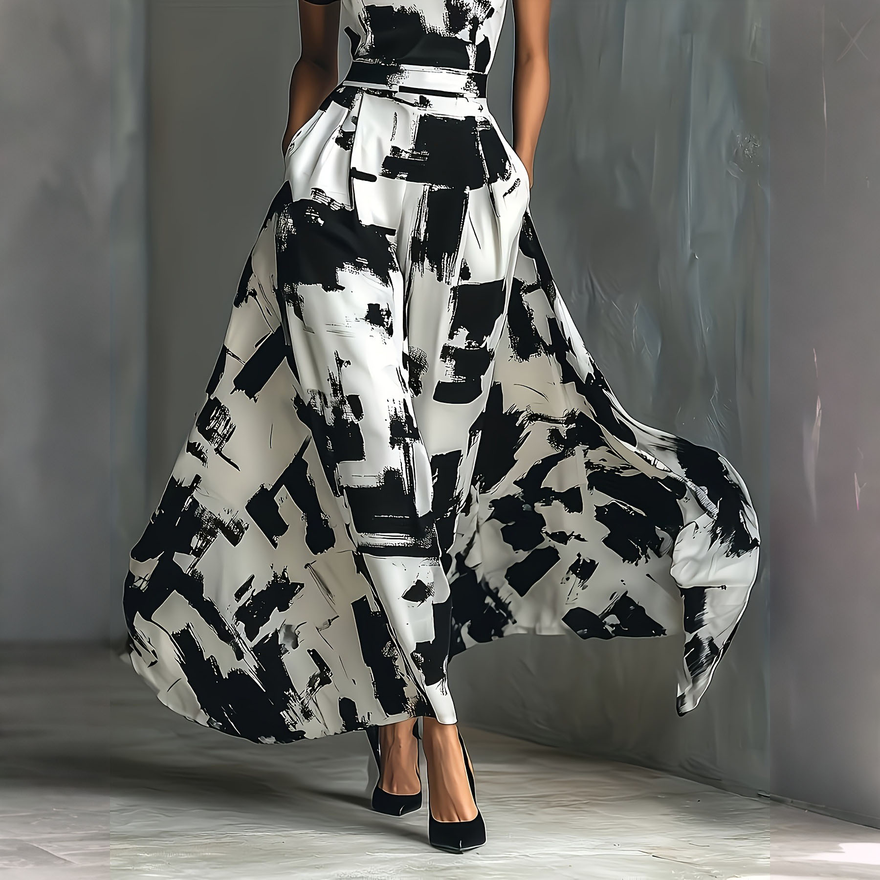 Women's Elegant Abstract Art Print Dress