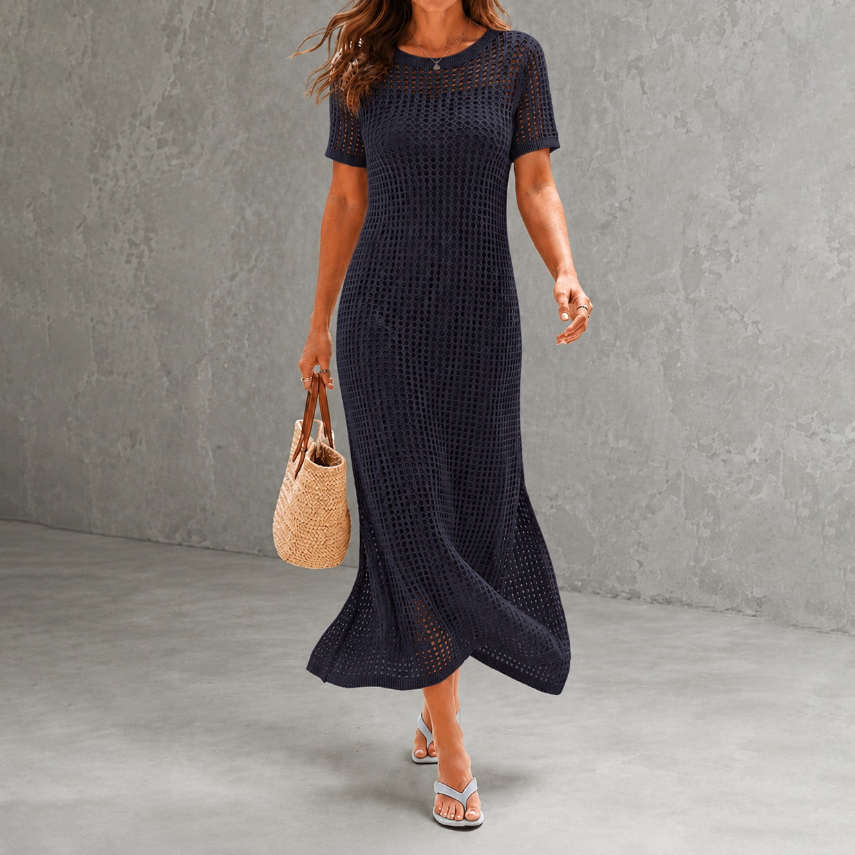 Elegant Round Neck Hollowed-out 2-piece  Maxi Dress