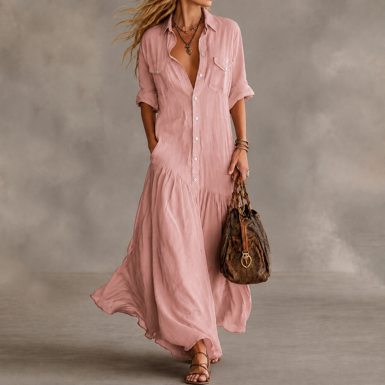 Vacation  Loose  Long Shirt Dress Maxi Dress