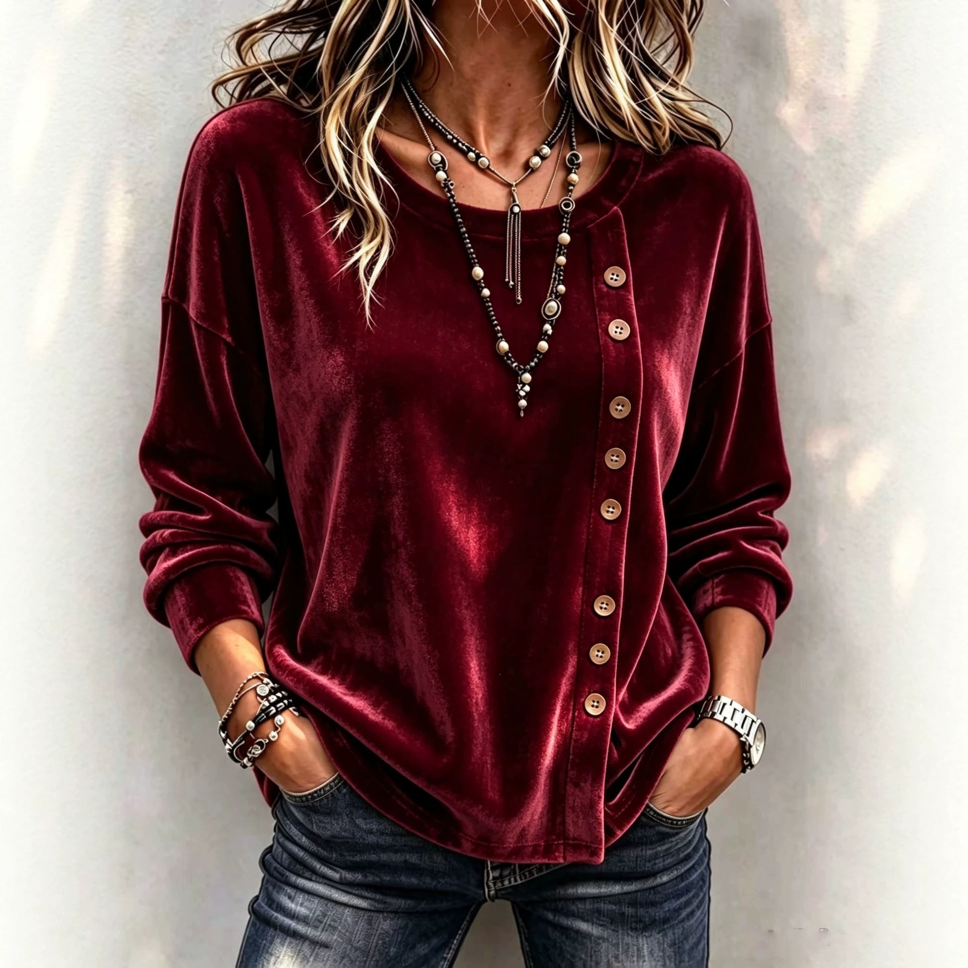 Women's Fall Winter Cozy Elegant Velvet Top