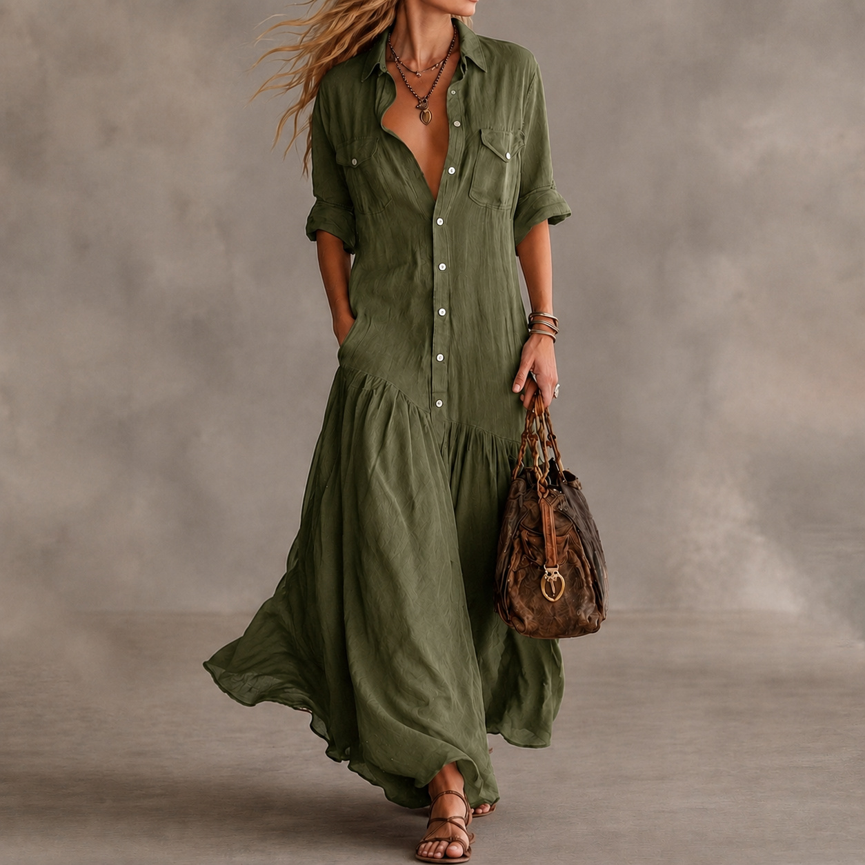 Vacation  Loose  Long Shirt Dress Maxi Dress