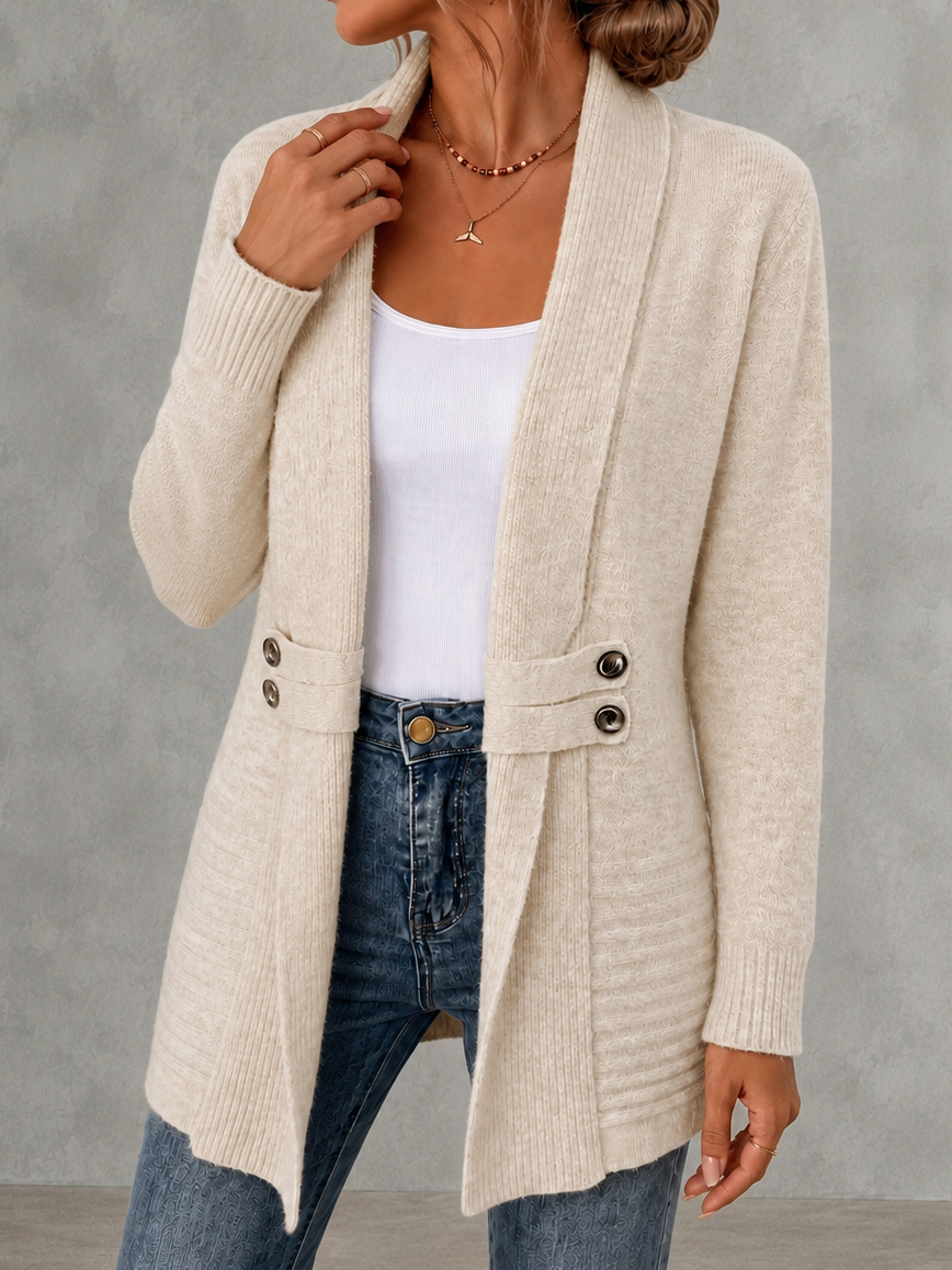 Retro Double-breasted Decorative Mid-length Cardigan