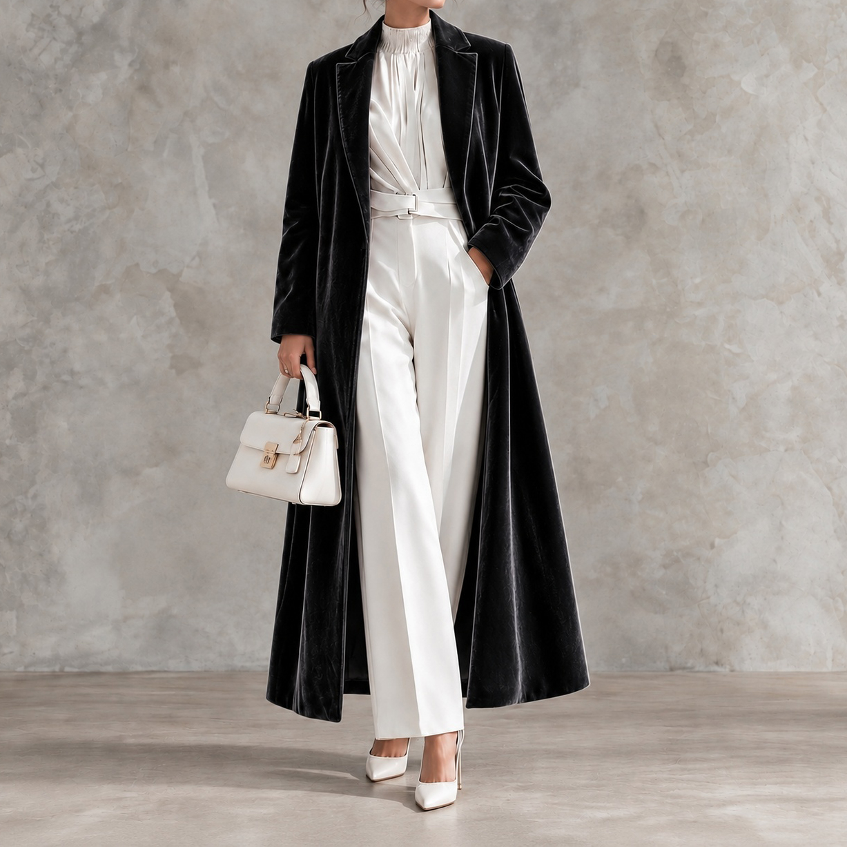Elegant Long Velvet Coat With Lapels