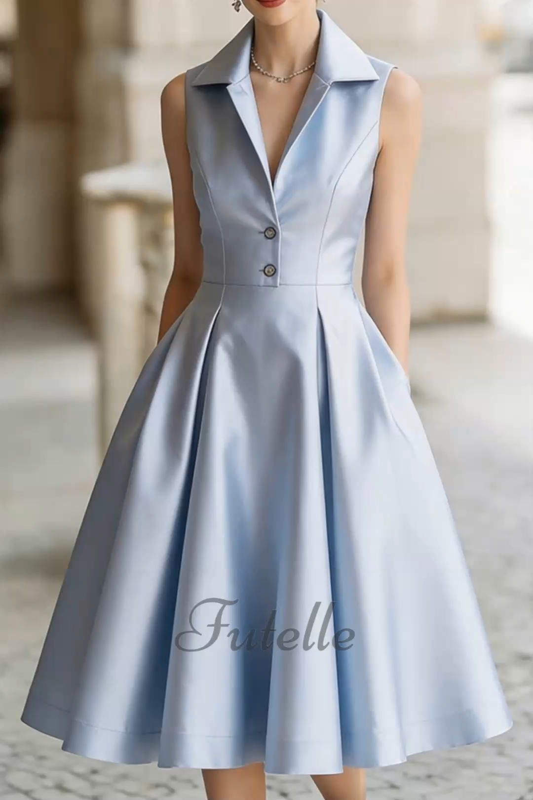 Elegant Satin Sleeveless Lapel Maxi Dress