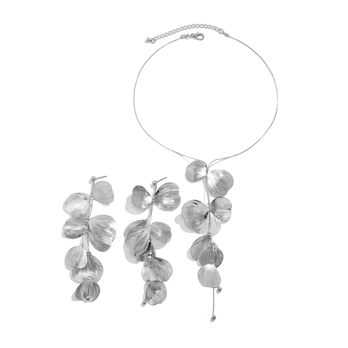 2pcs/set Ginkgo Leaf Tassel Necklace And Earrings Jewelry Set