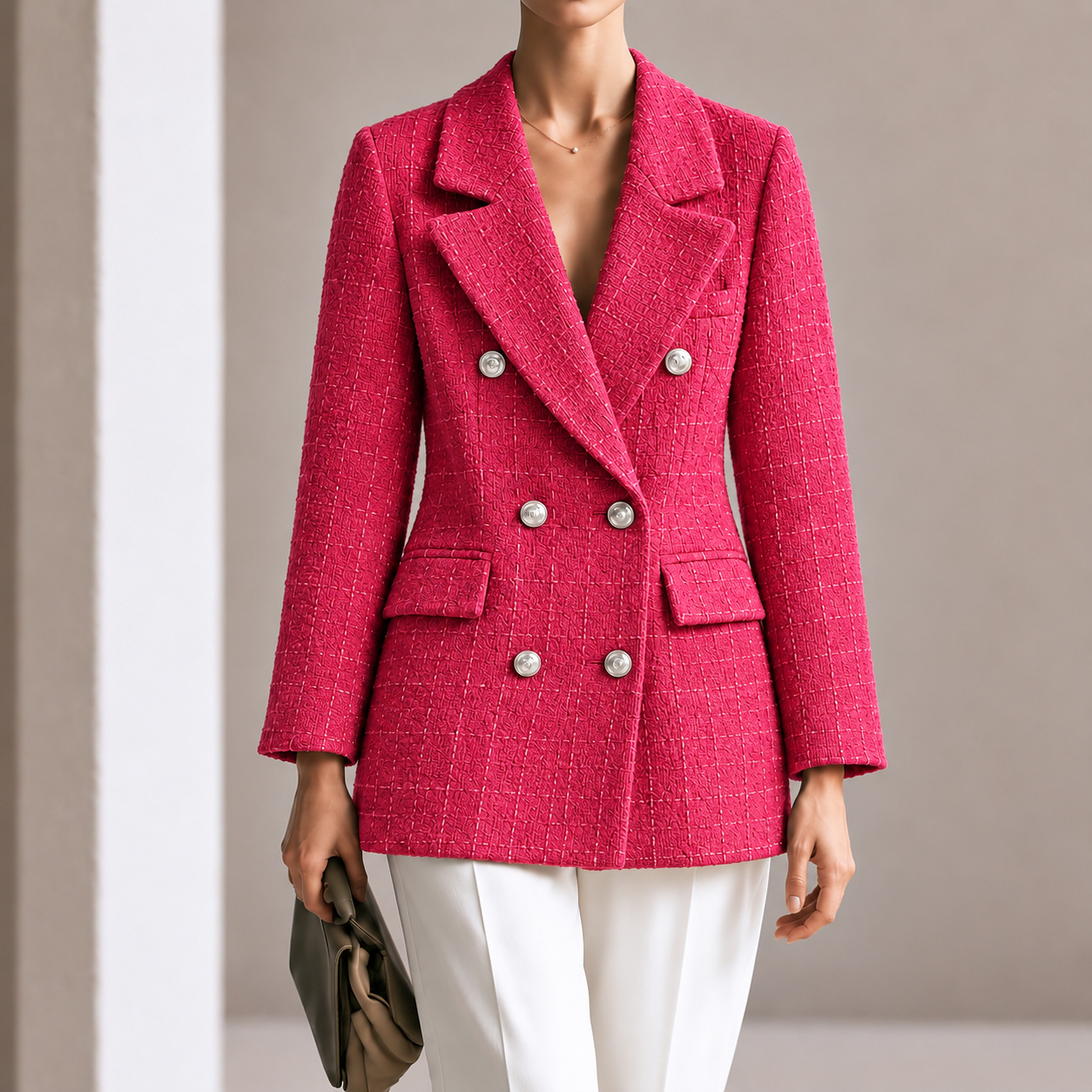 Retro Double-breasted Mid-length Blazer