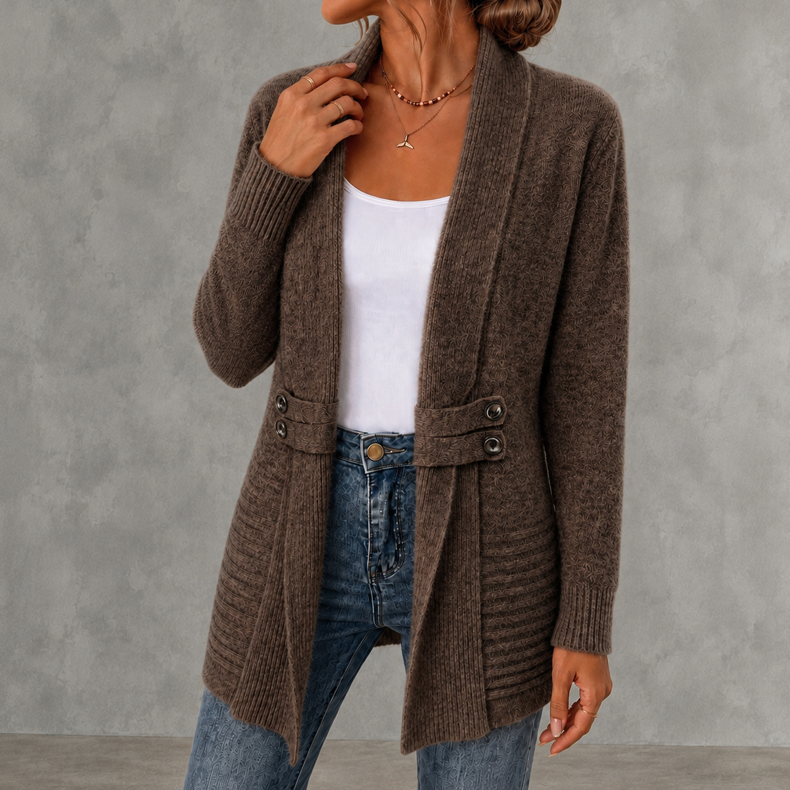 Retro Double-breasted Decorative Mid-length Cardigan