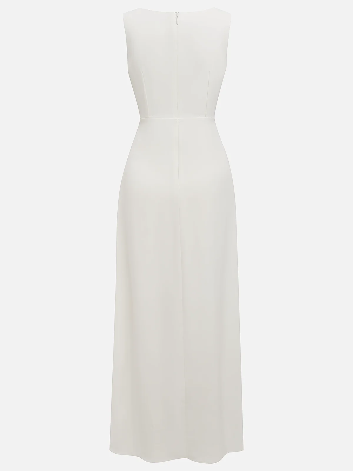 Pleated Solid Color Patchwork Sleeveless Round Neck Maxi Dress