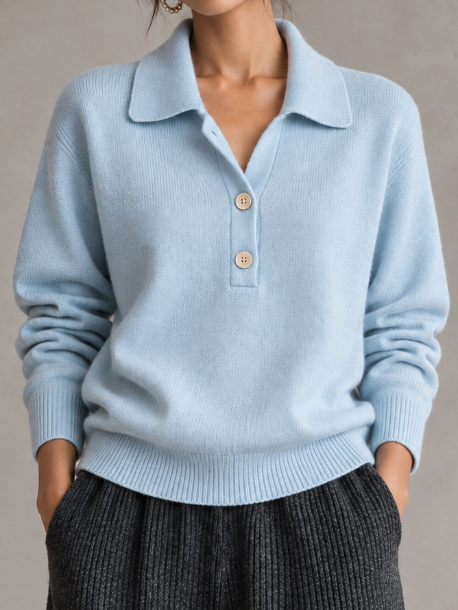 Elegance Collared Half-button Knit Top