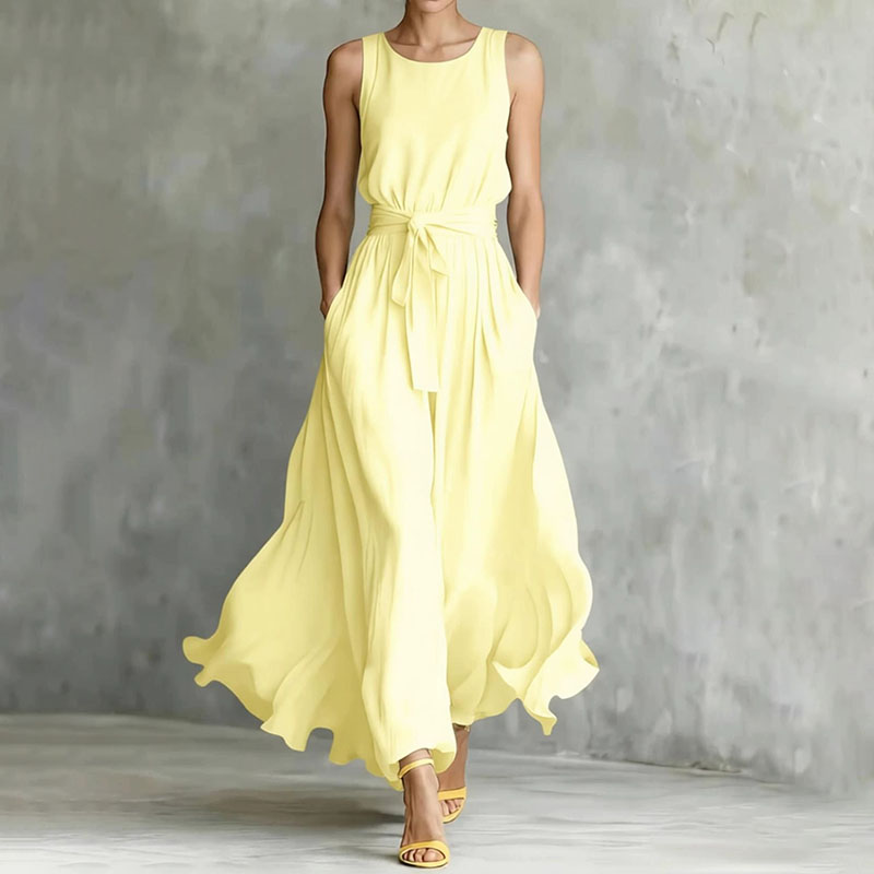 Elegant Loose Waisted Lace-up Long Hem Dress