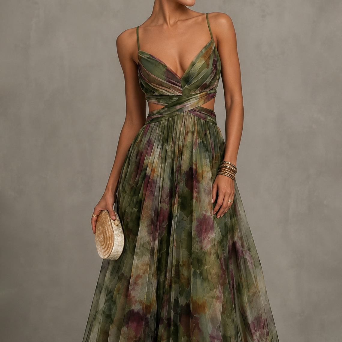 Retro Romantic Floral Wrap Mesh Maxi Dress