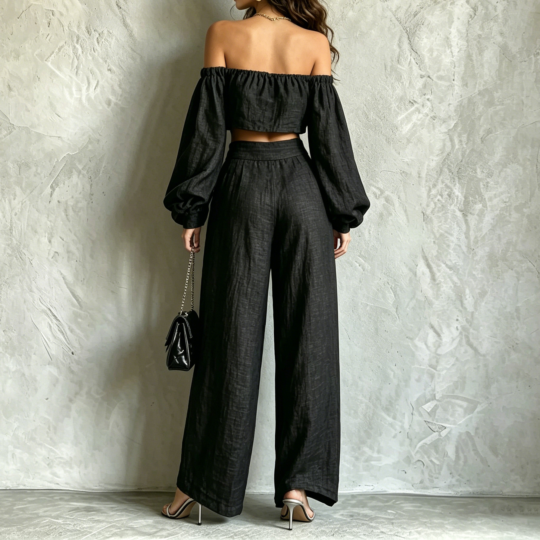Off--shoulder T-shirt And Loose Wide-leg Pants Two-piece Set