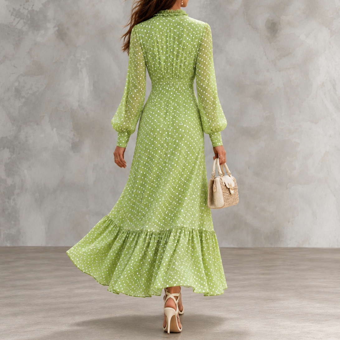 Polka-dot Deep-V Maxi Dress