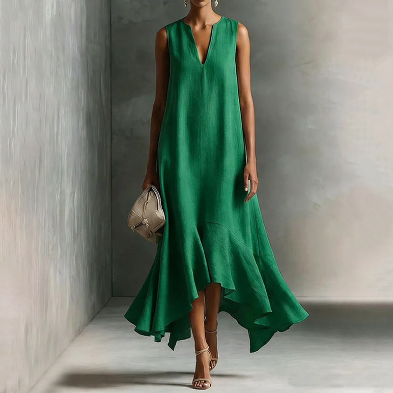 Women's Fashion Deep V-neck Sleeveless Irregular Hem Dress