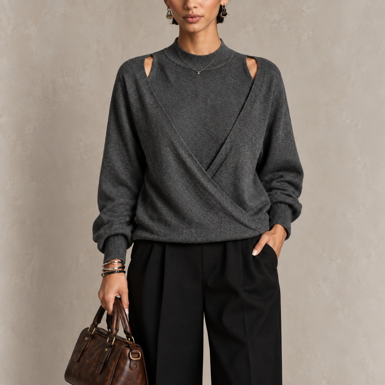 Elegance Mock-neck Long-sleeve Knit Top