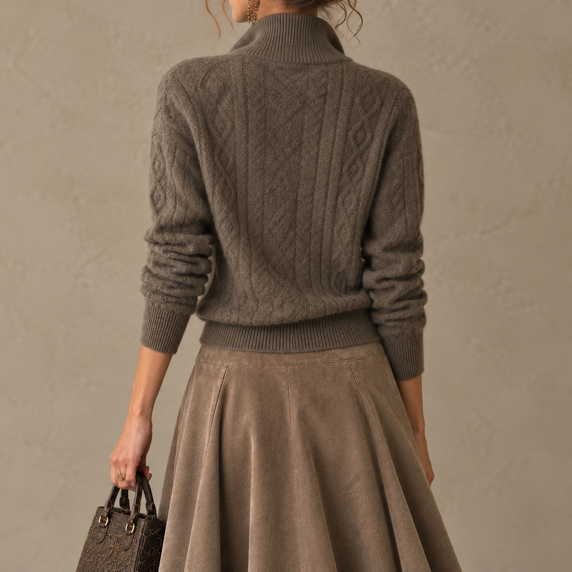 Elegance Long-sleeve Cashmere Knit Cardigan With Two-way Zipper