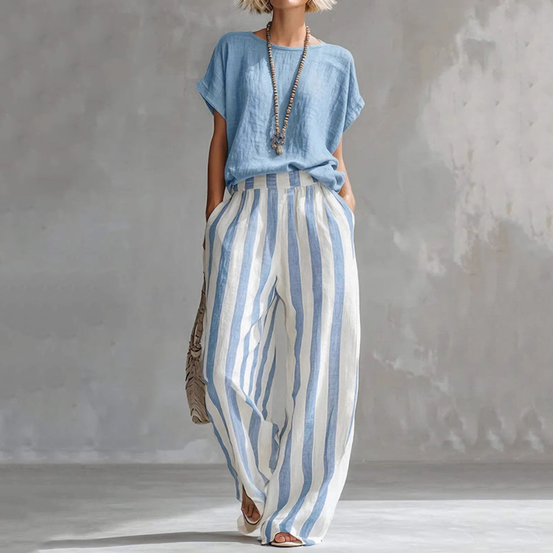 Classic Striped Linen Two-piece Set