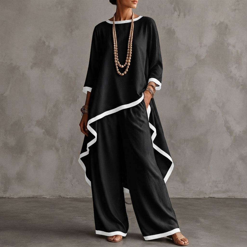 Contrast Trim Asymmetric Two Piece Set