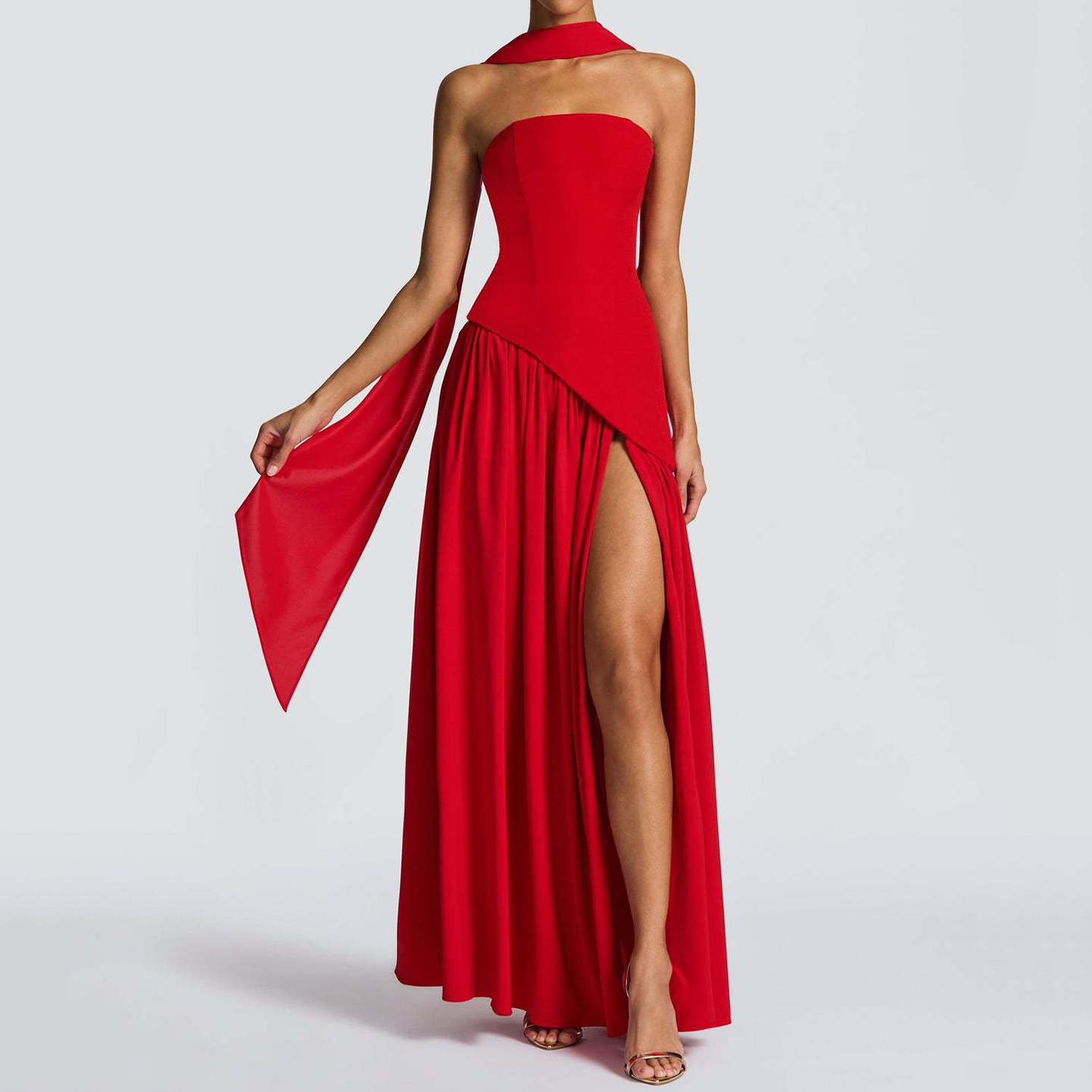 Sexy Backless High Slit Tube Top Solid Color Dress