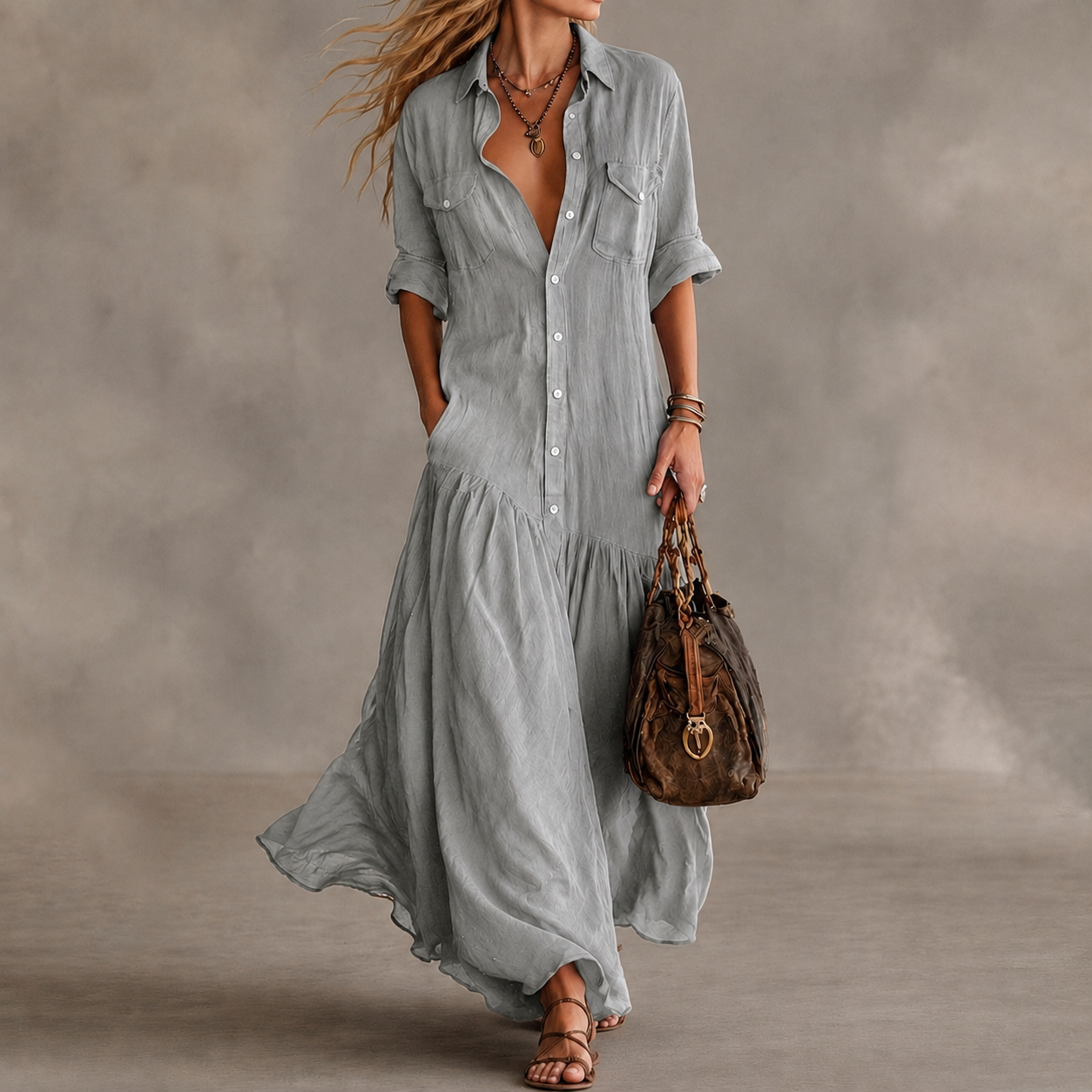 Vacation  Loose  Long Shirt Dress Maxi Dress