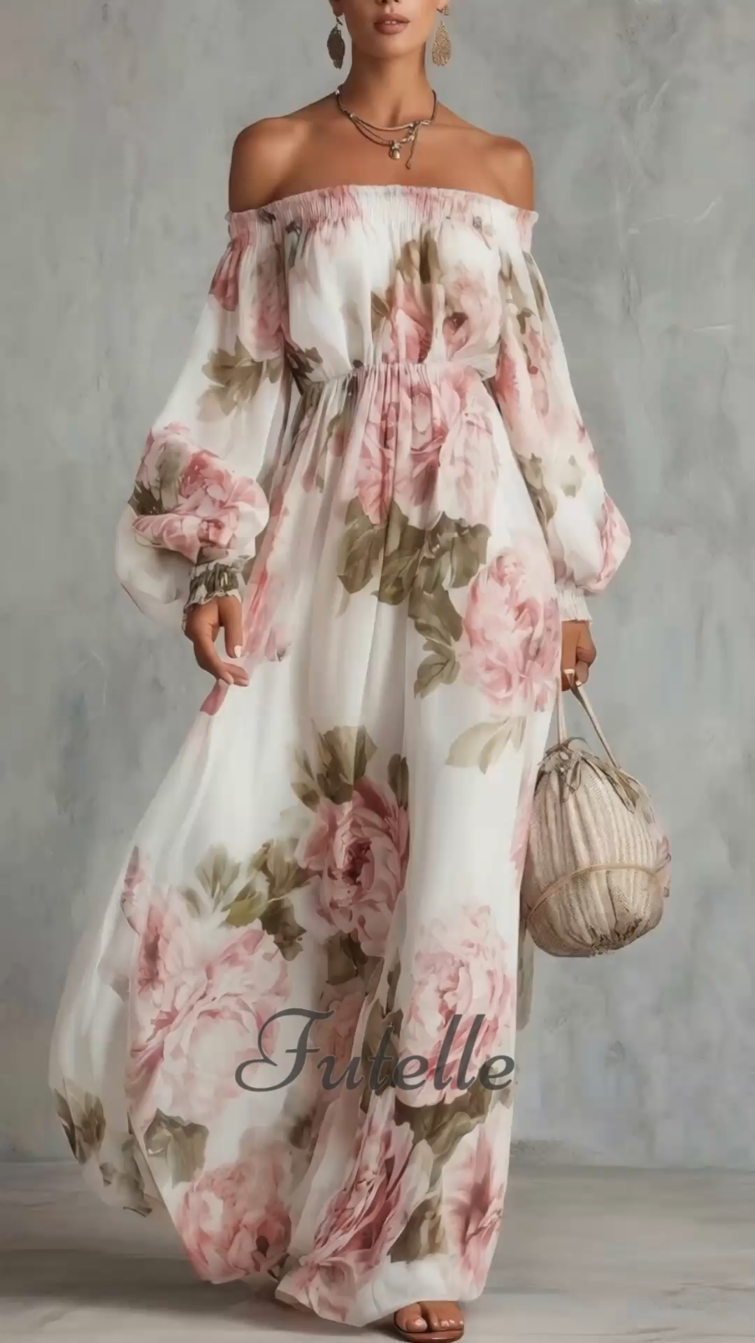 Fashion Printed One-shoulder Lantern Sleeve Elegant Dress