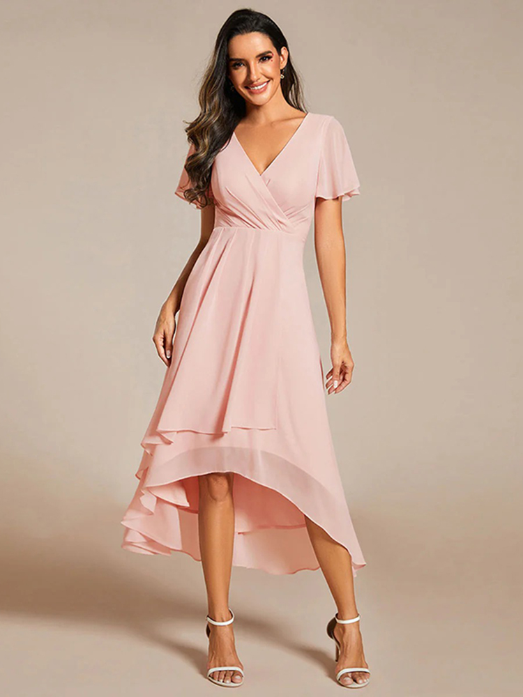 Vintage Ruffles Elegant Chiffon V-neck Flowy Dress