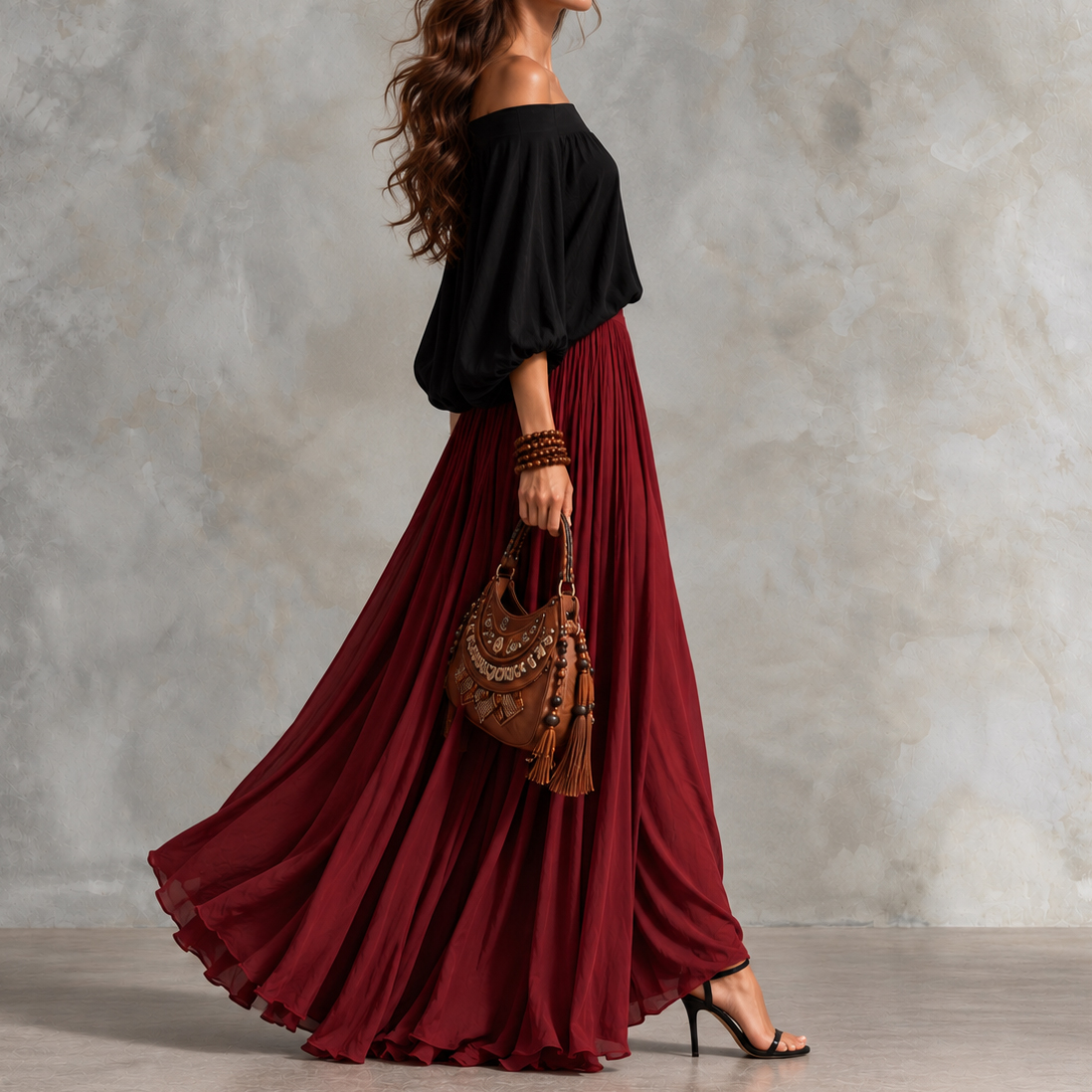 Elegance Solid-color Off-shoulder Top And Skirt Two-piece Set