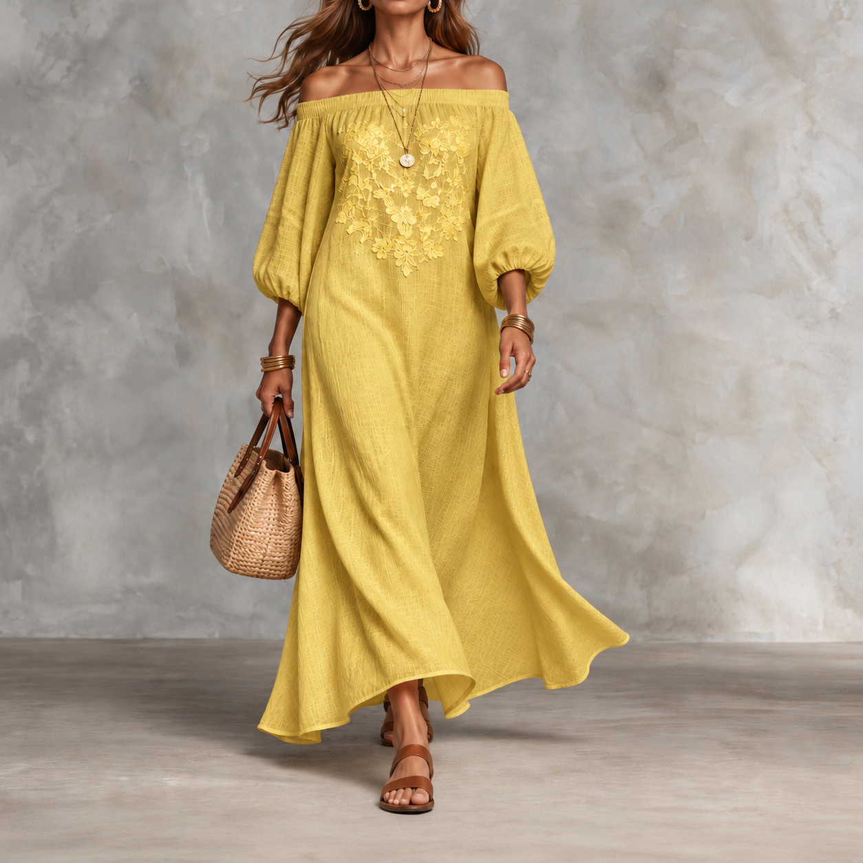 Elegant Floral Off-shoulder Maxi Dress