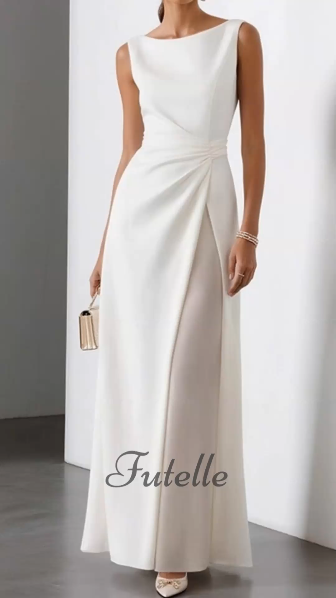 Pleated Solid Color Patchwork Sleeveless Round Neck Maxi Dress