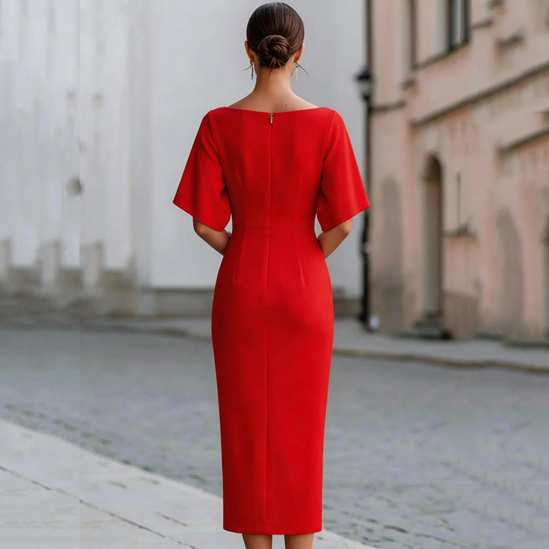 Elegant Waist Slimming Midi Dress