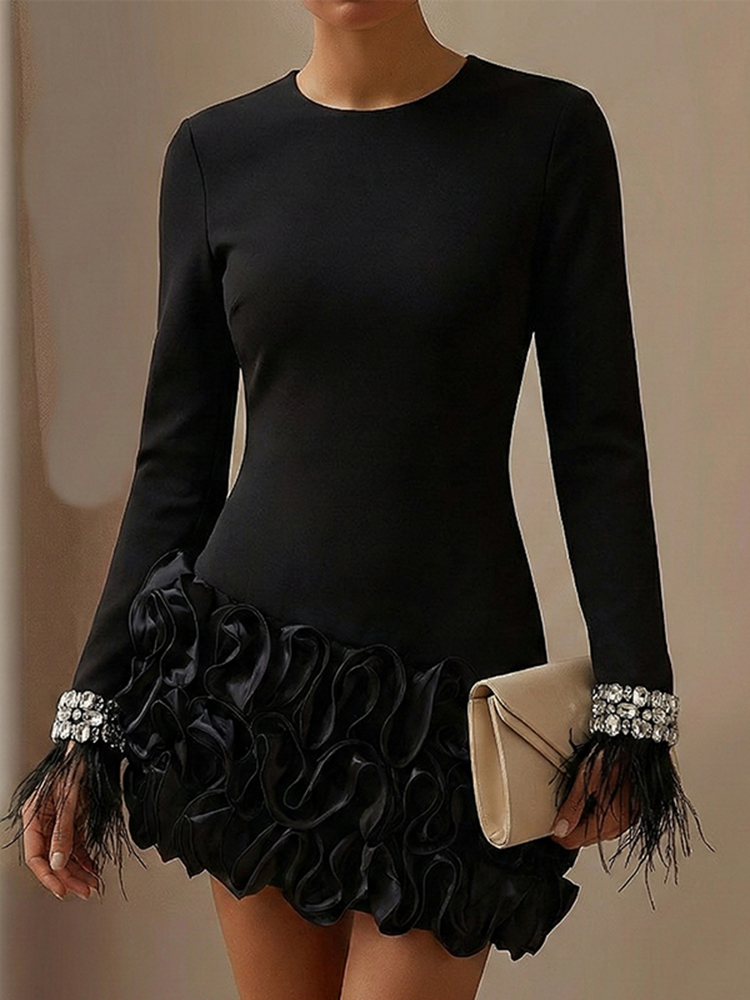 Elegant Asymmetrical Long Sleeve Mini Dress