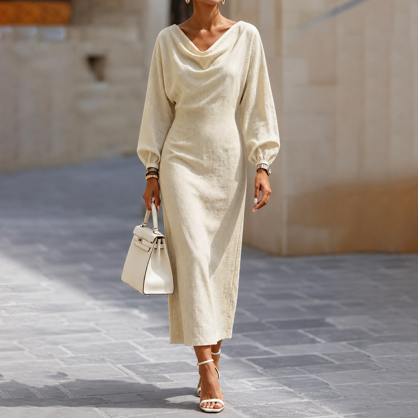 Elegant Long-sleeved Turtleneck Maxi Dress