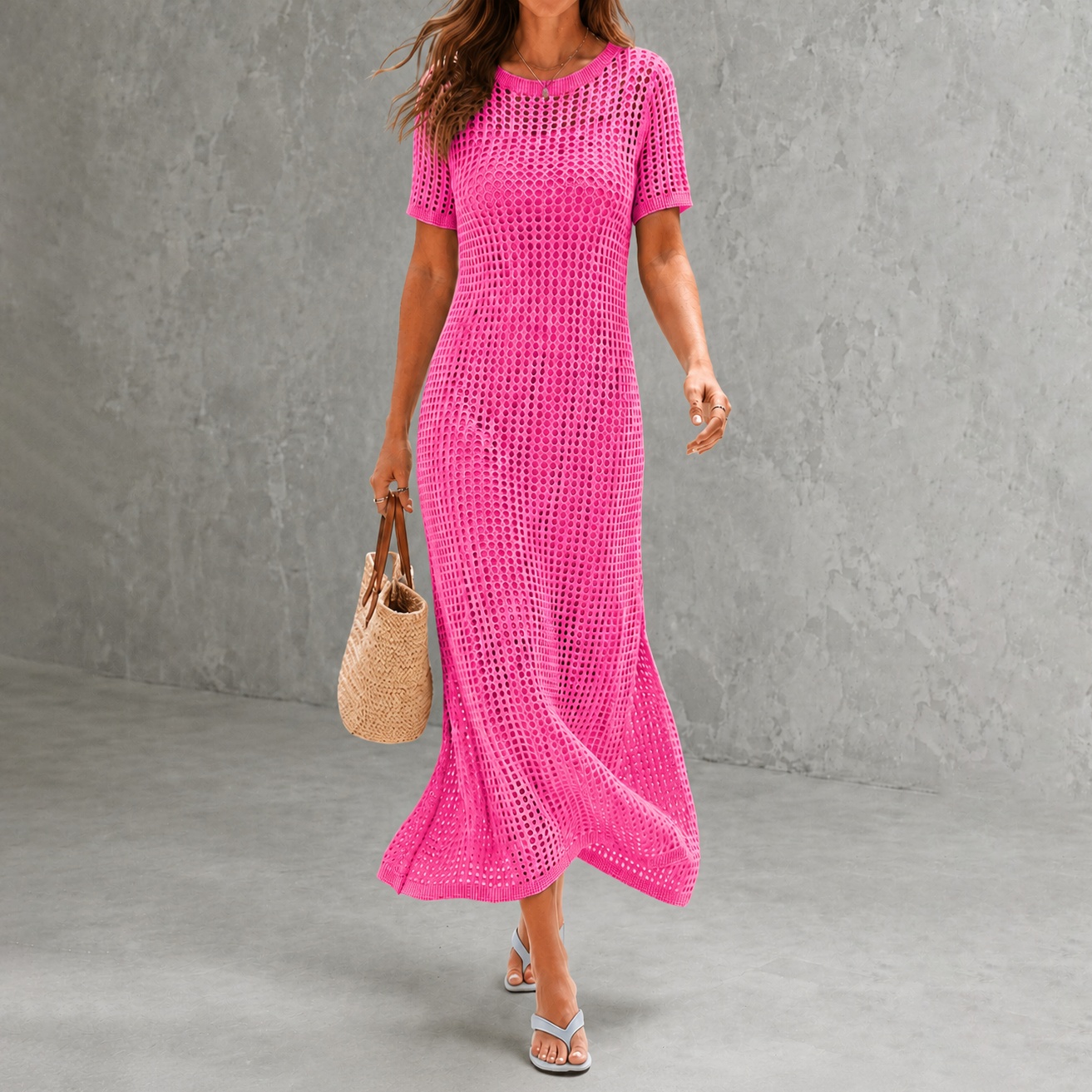Elegant Round Neck Hollowed-out 2-piece  Maxi Dress