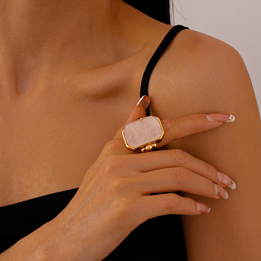 Elegant Simple Natural Stone Geometric Block Ring