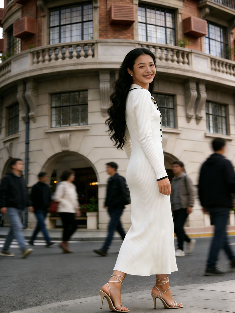 Elegant Lapel Buttoned Comfy Knit Maxi Dress