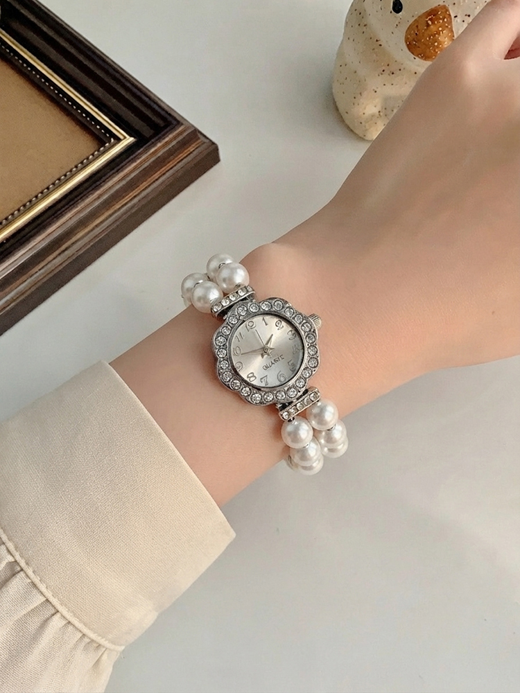 Double-row Imitation Pearl Elastic Watch