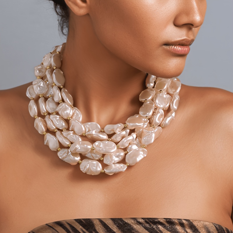 Elegant Imitation Pearl Baroque Multi-layered Necklace