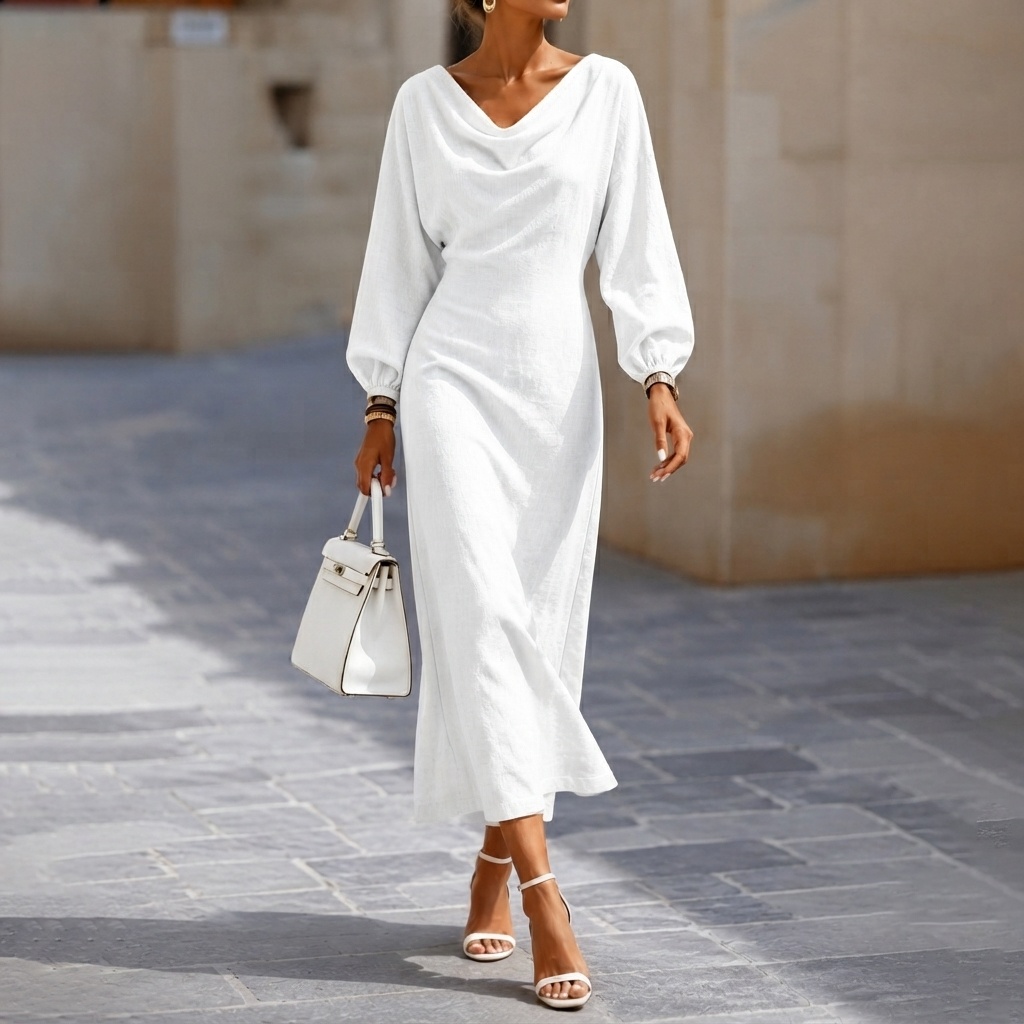Elegant Long-sleeved Turtleneck Maxi Dress