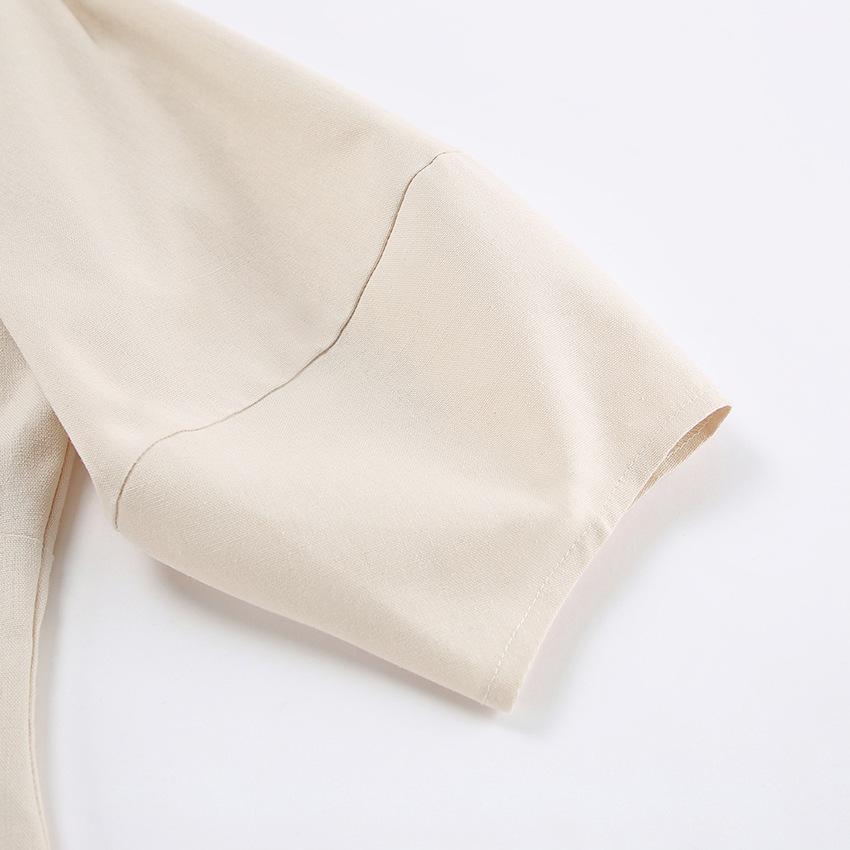 Vacation Cotton Linen Puff Sleeve V-neck Maxi Dress