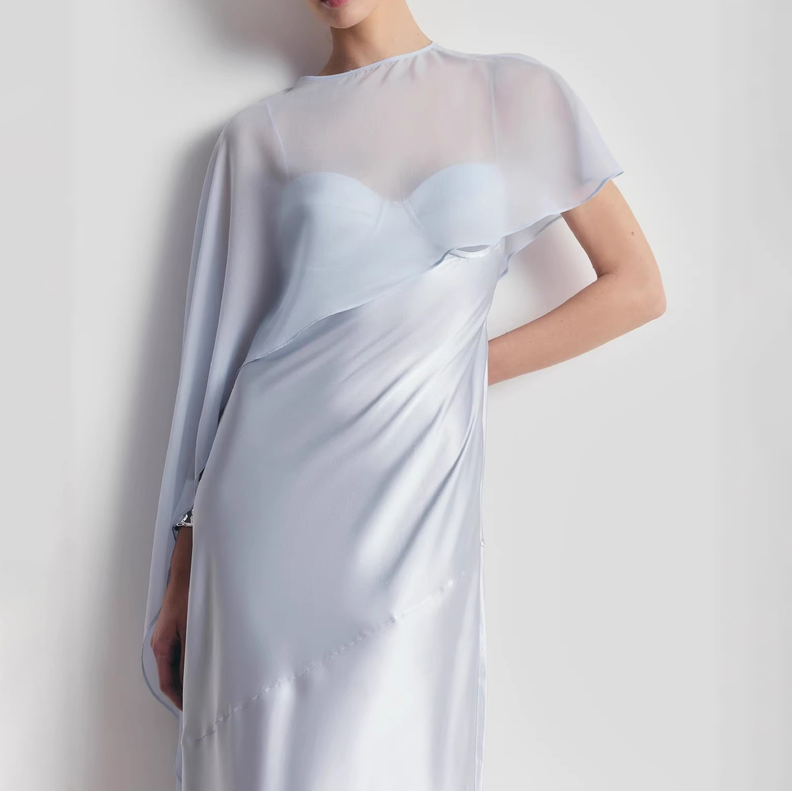Elegant Evening Gown Party Wedding Asymmetrical Cape
