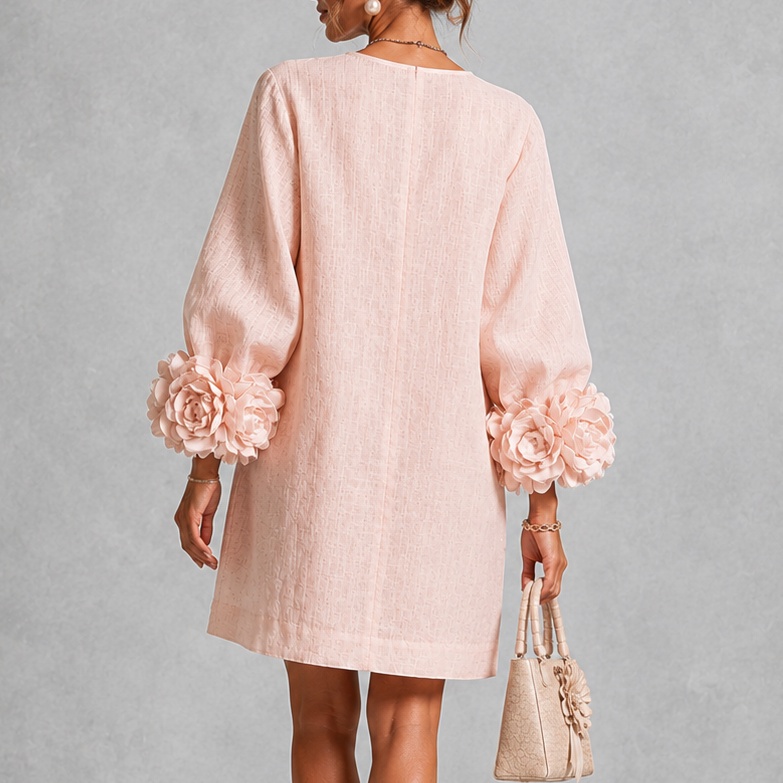 Elegant 3d Floral Lantern Sleeves Midi Dress